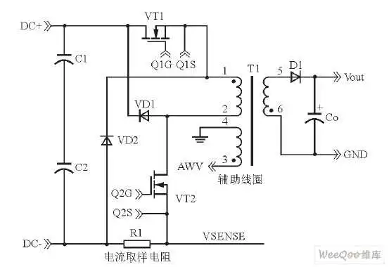 双管反激式拓扑结构